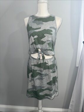 American Eagle Outfitters Camo Tie-Front Sleeveless Dress - Green/Gray